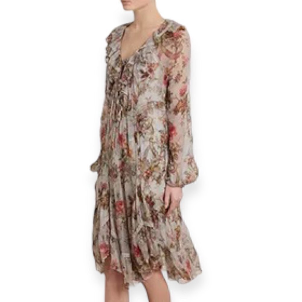 NEEDLE & THREAD Rainbow Rose Chiffon Dress, Size US 0, New‎ with tag,